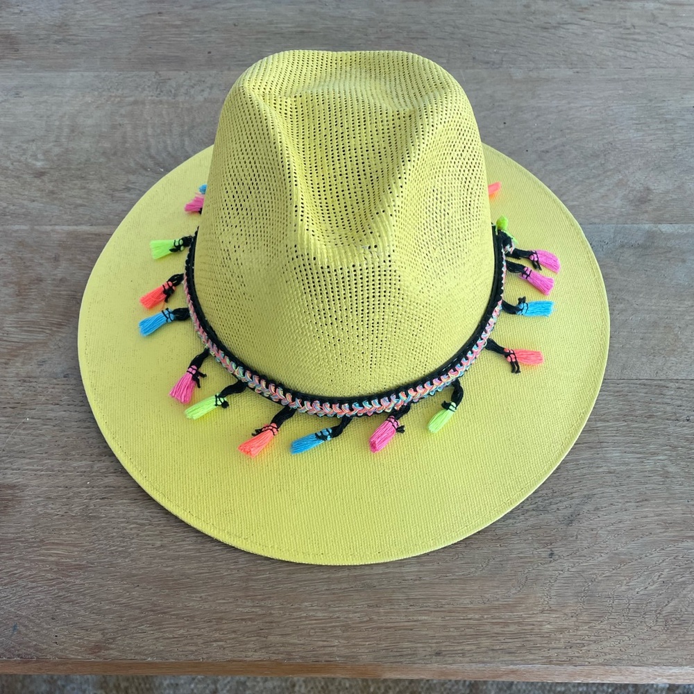 Vibrant Yellow Hat with Colorful Tassels